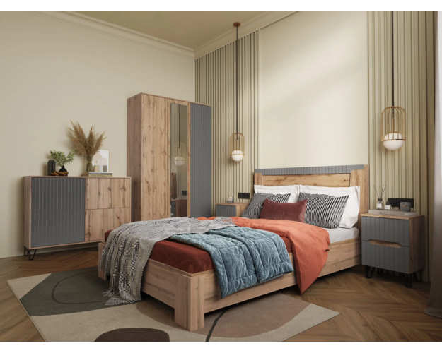 Кровать с основанием 1400 Ливерпуль дуб вотан / графит софт