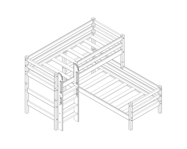 Кровать Соня вариант 7 угловая с прямой лестницей Белый полупрозрачный