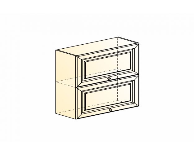 Атланта Шкаф навесной L800 Н720 (2 дв. гл. гориз.) (эмаль) (Белый/Сливки патина платина)