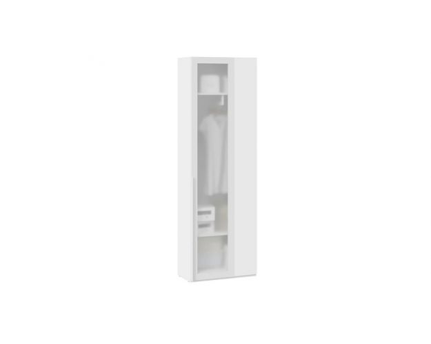 Шкаф угловой со стеклом Порто 366  СМ-393.07.233 белый жемчуг / стекло сатин белое