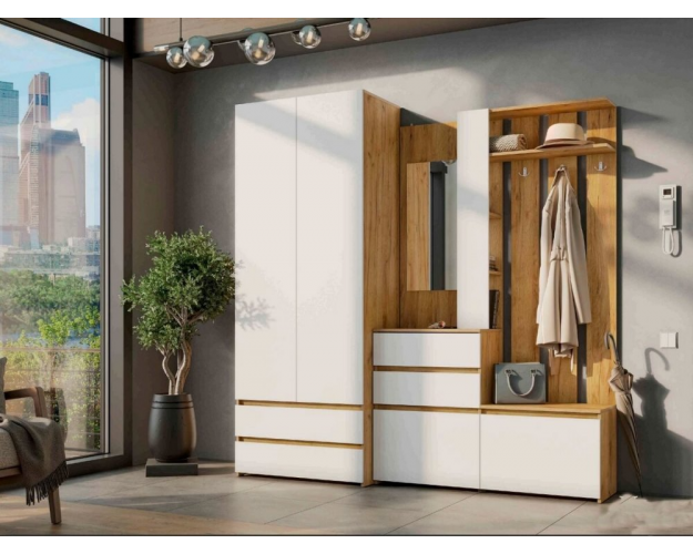 Шкаф двухстворчатый с ящиками Некст 1 дуб золотой / белый